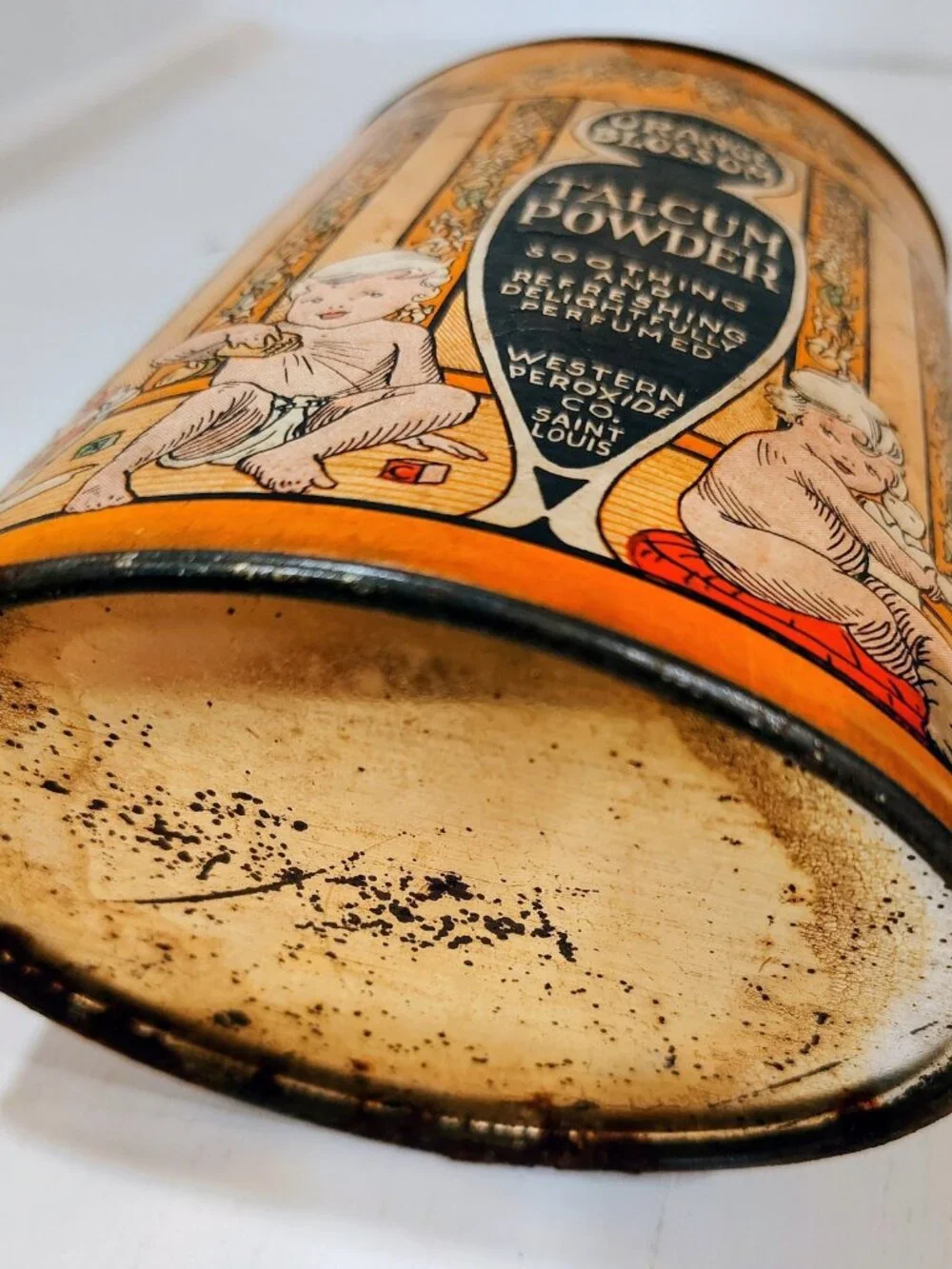 Vintage 1910-1920 Orange Blossom Talcum Powder Oval FULL Tin